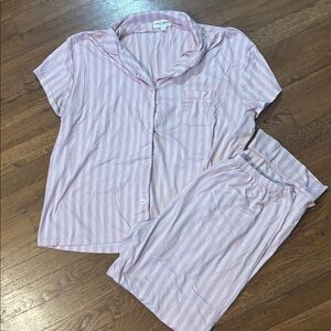 Laura Ashley Pajama Set, Pink and White Stripes, Women’s Size Large, Good Cond
